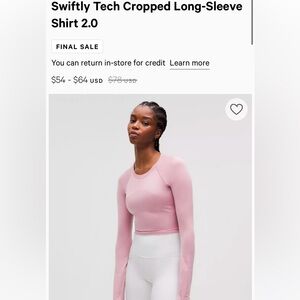 Swiftly Tech Cropped Long Sleeve 2.0 - NWT